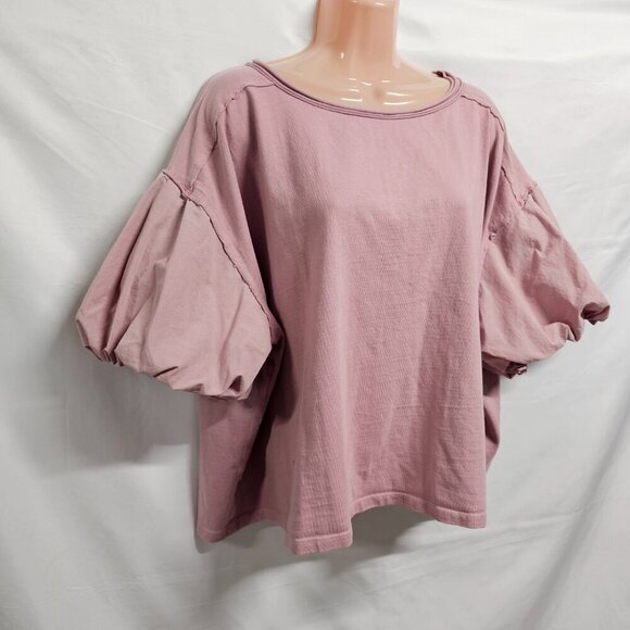 We The Free Relaxed Boxy Top Blouse Women Size M Rose Pink Balloon Sleeve - Picture 6 of 13